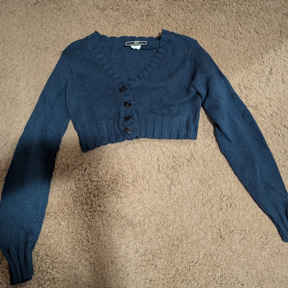 Maurices Deep Blue Button-Up Cropped Cardigan